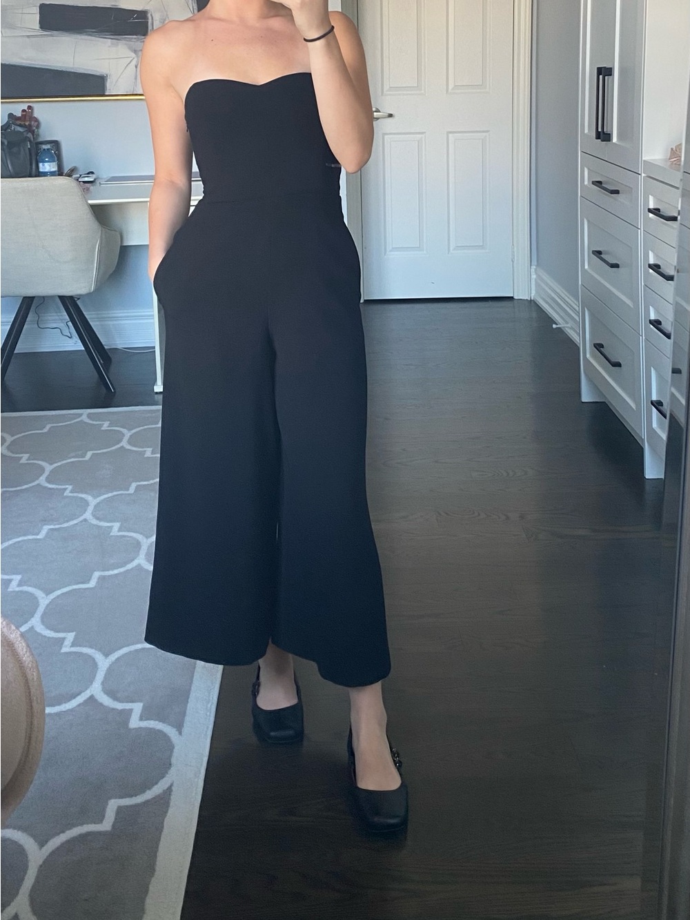Club Monaco Black Strapless Wide-Leg Jumpsuit